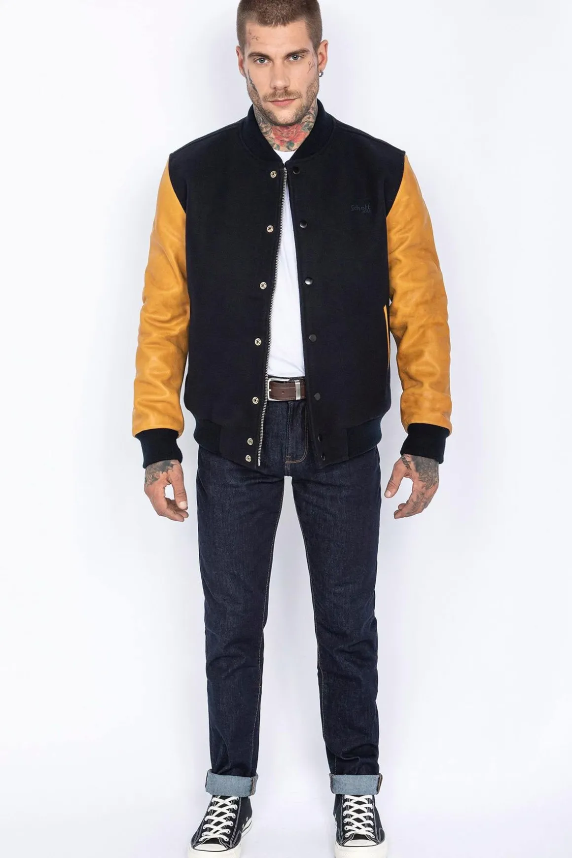 Blouson Homme Schott Lcusa Navy/Cognac