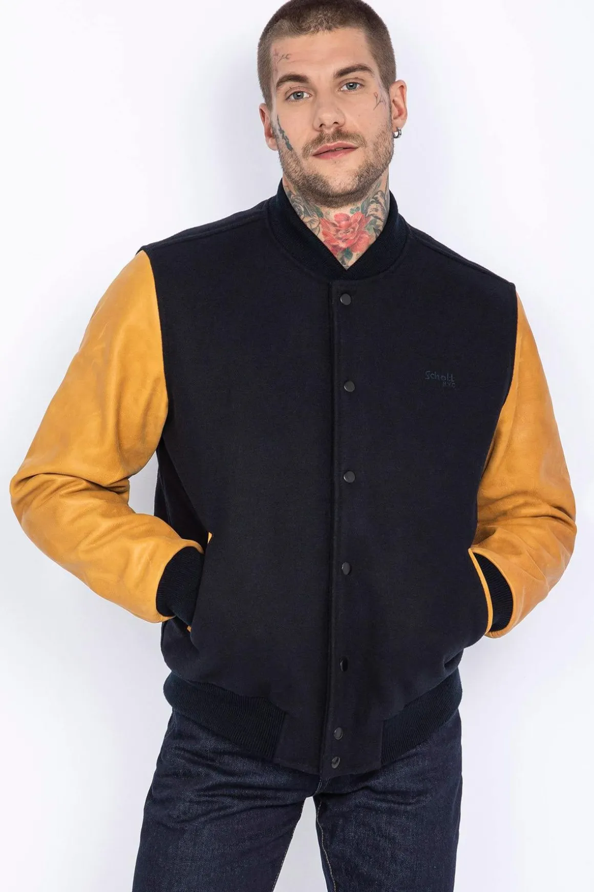 Blouson Homme Schott Lcusa Navy/Cognac