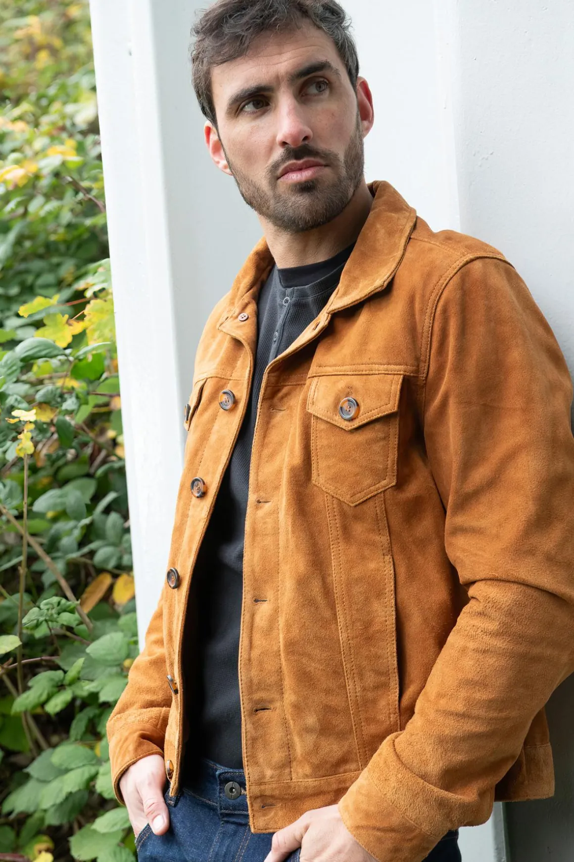 Blouson Homme Serge Pariente Jeans Jacket Suede Cognac