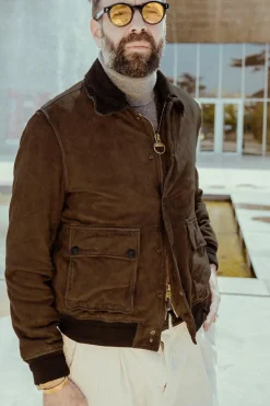 Blouson Homme The Jack Leathers Ottaviano + Tri Seasons Burned Suede Whisky