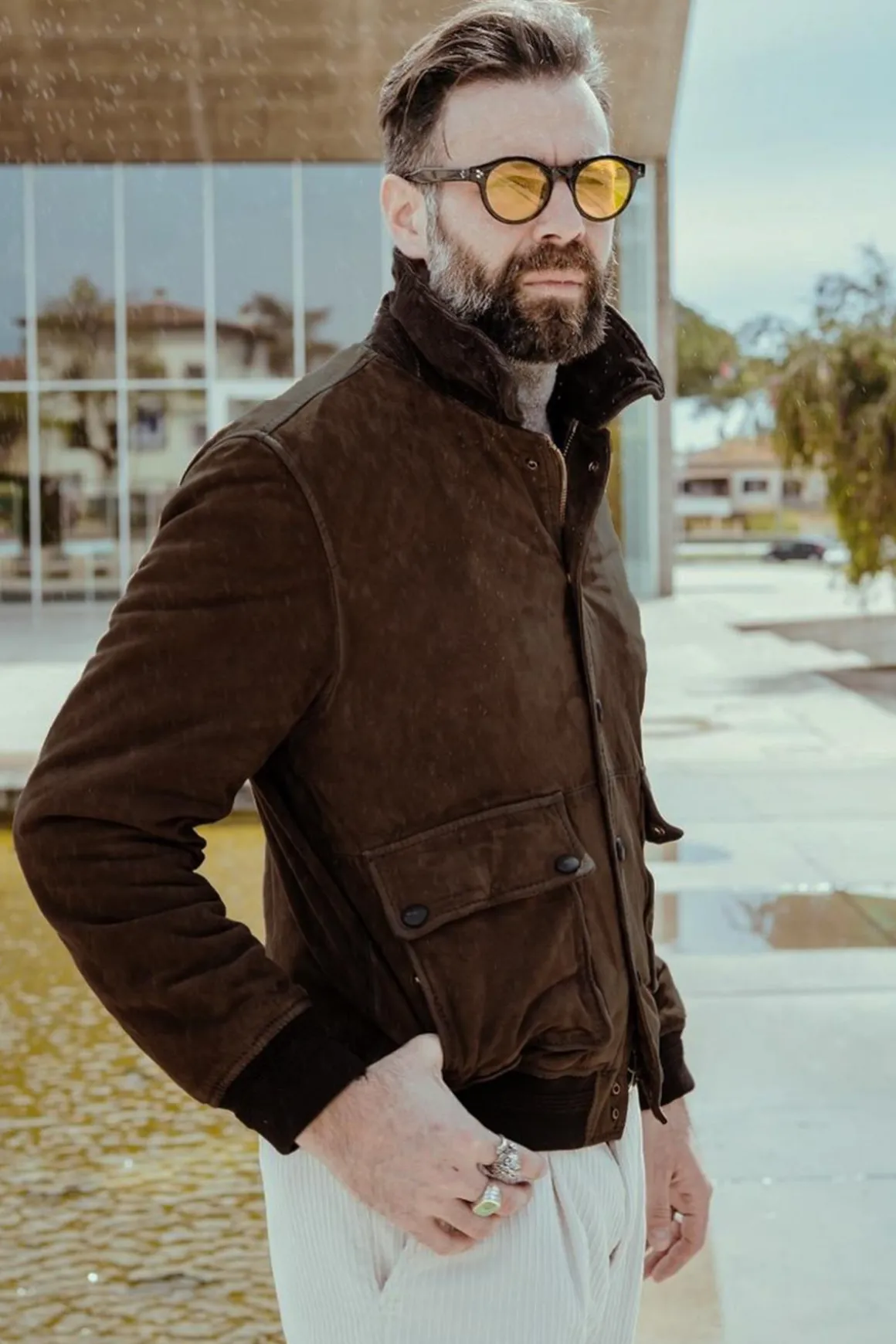 Blouson Homme The Jack Leathers Ottaviano + Tri Seasons Burned Suede Whisky