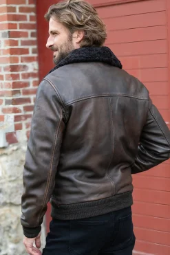 Blouson Homme The Jack Leathers Ottawa Dark Brown +Collar Rub Off 708 Corteccia