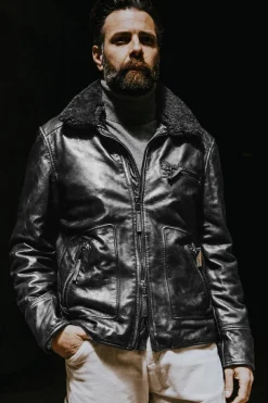 Blouson Homme The Jack Leathers Aviator Black +Collar Rub Off 046 Iron