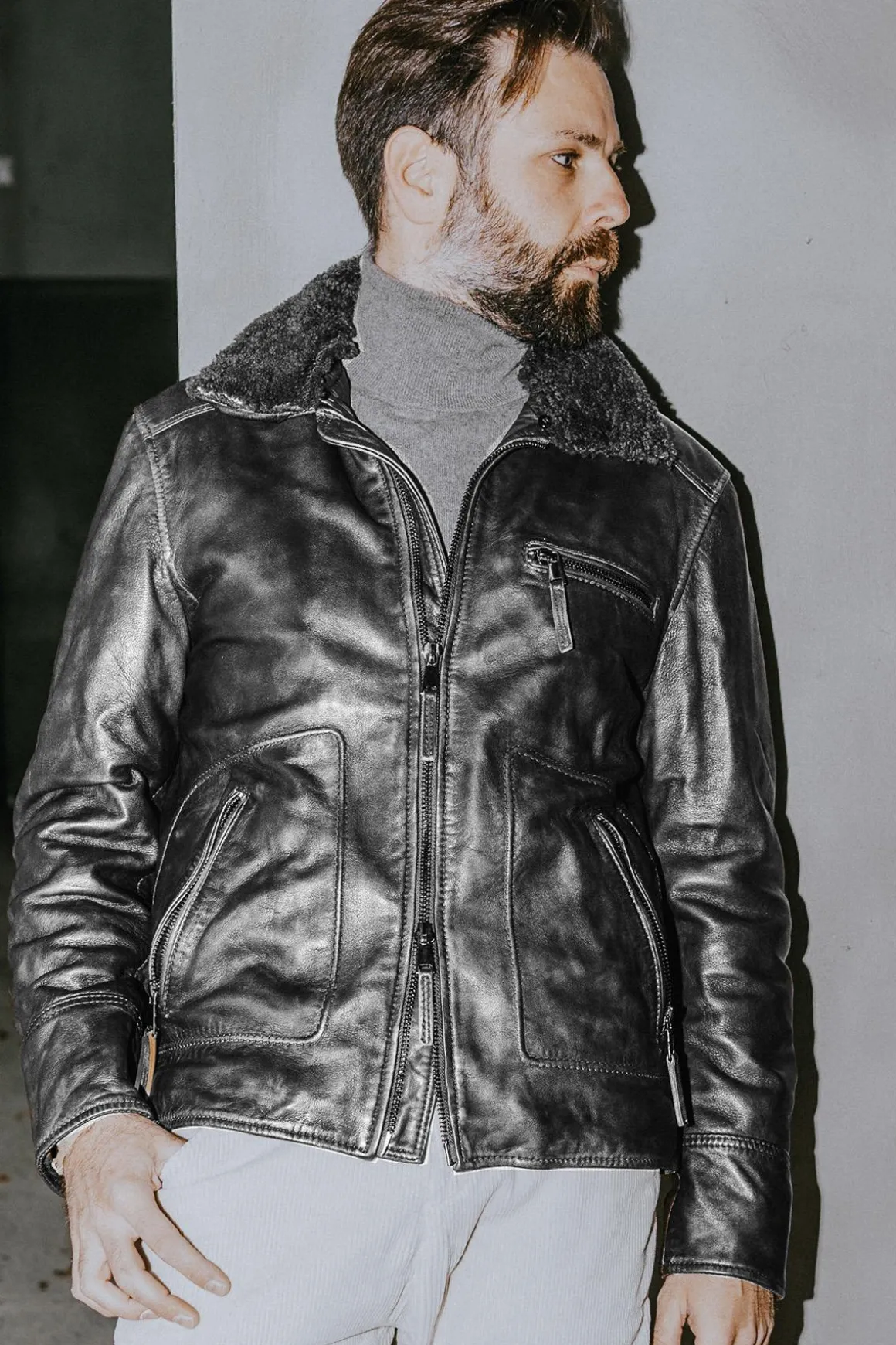 Blouson Homme The Jack Leathers Aviator Black +Collar Rub Off 046 Iron