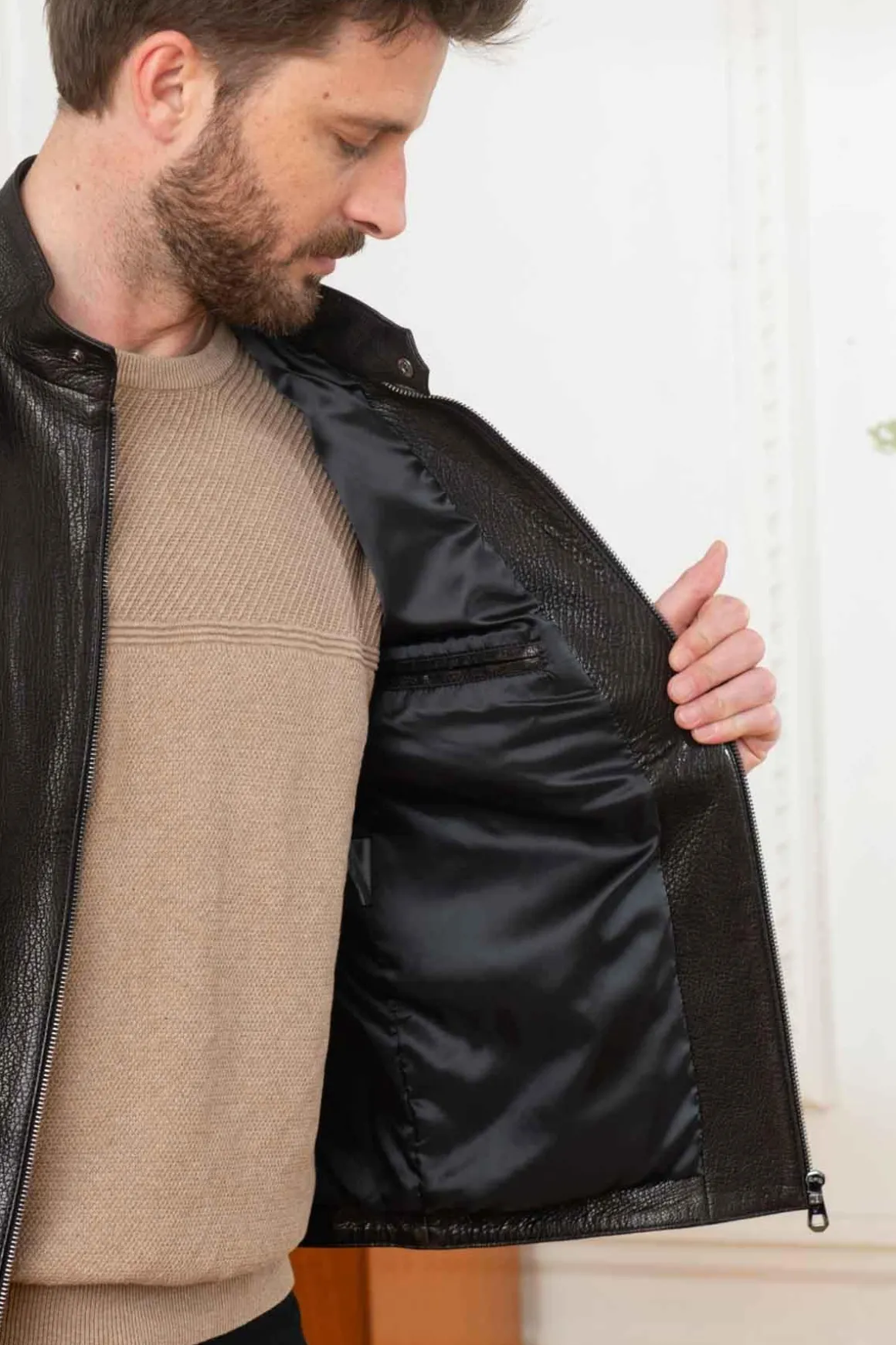 Blouson Homme Univers Du Luxe Miguel Agneau Noir Jumbo