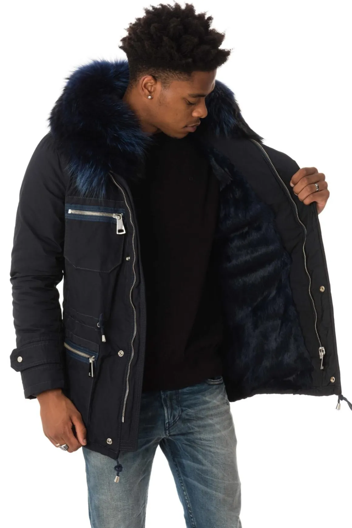 Blouson Homme Wild Arctic By Flo & Clo Robin Bob Tex + Fur Blu