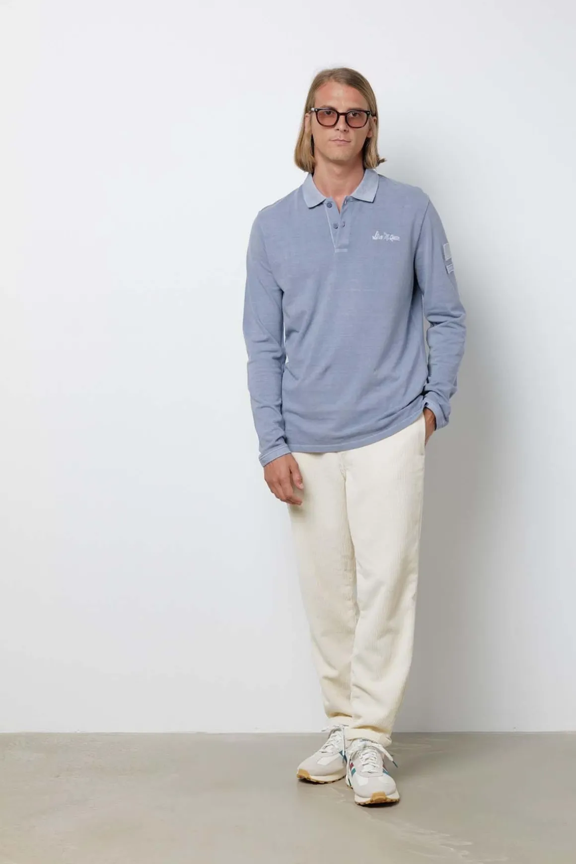 Polo Homme Steve Mcqueen Chain Polo Ls Smocked Blu