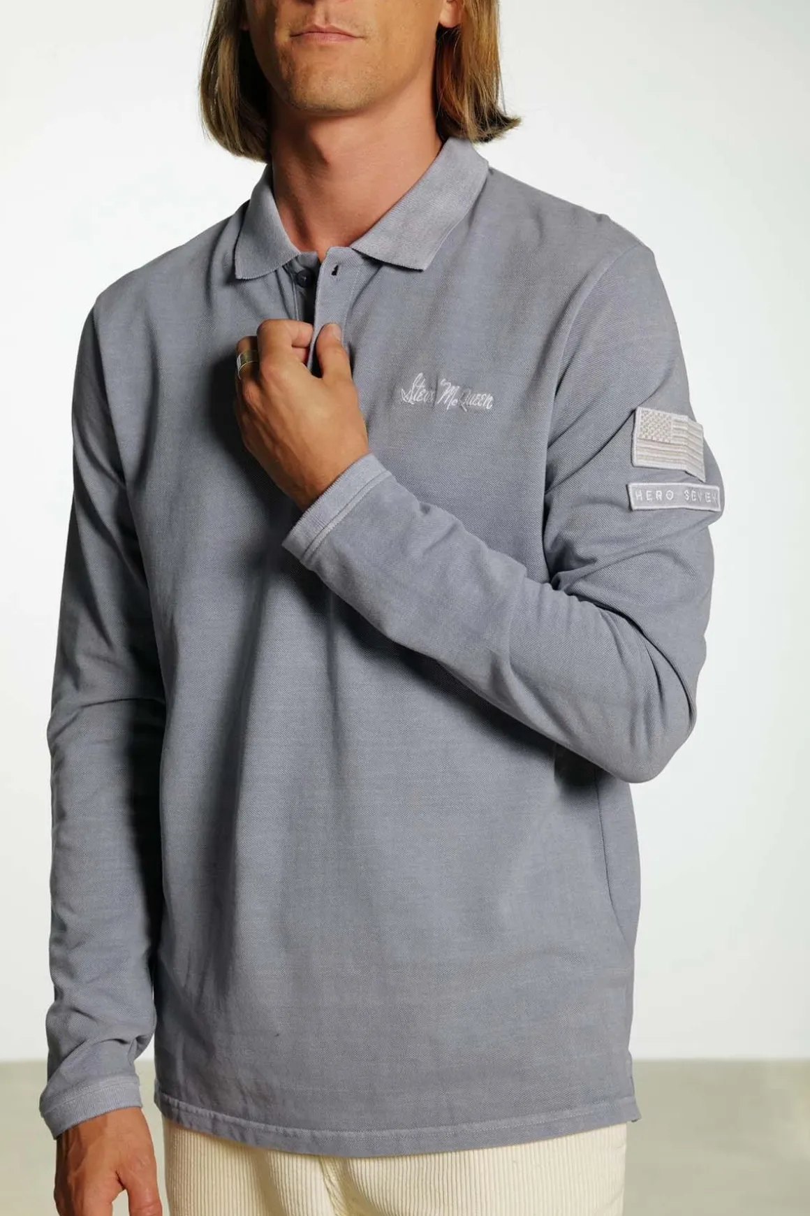Polo Homme Steve Mcqueen Chain Polo Ls Smocked Blu
