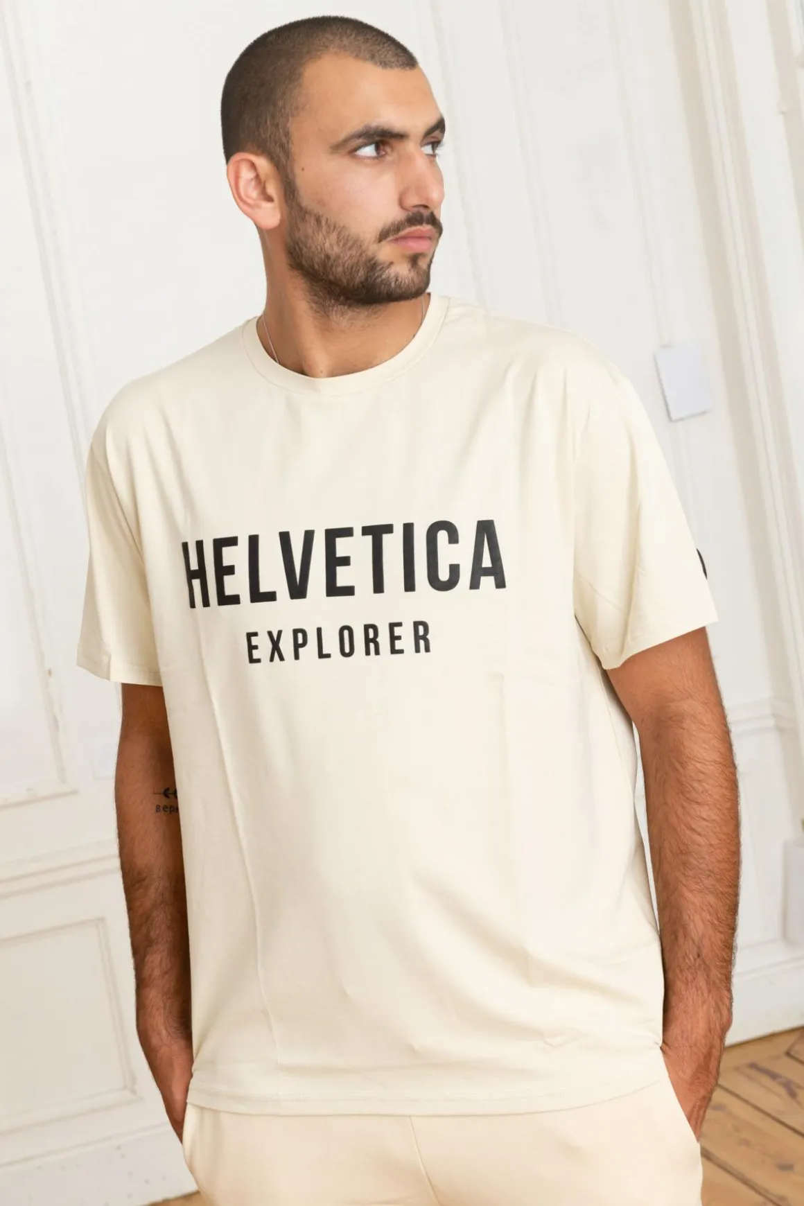Tee Shirt Homme Helvetica Mountain Pioneers Barwin Cream