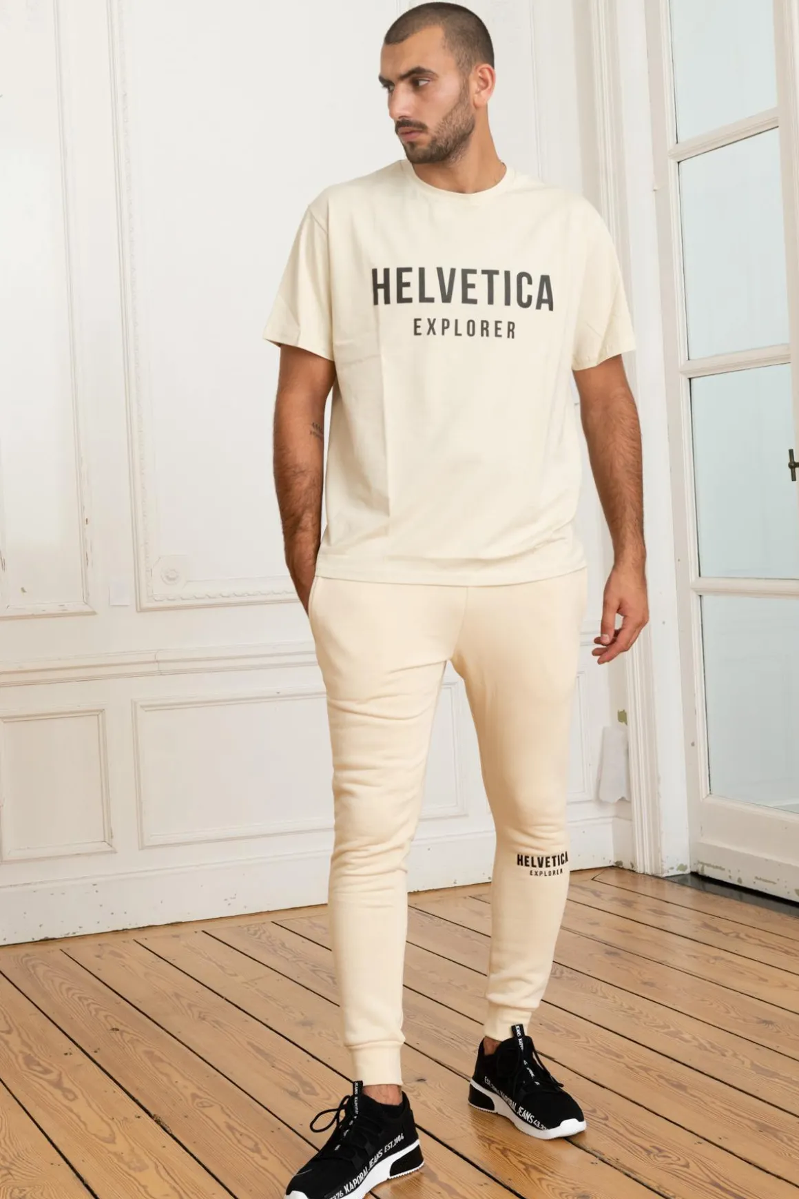 Tee Shirt Homme Helvetica Mountain Pioneers Barwin Cream