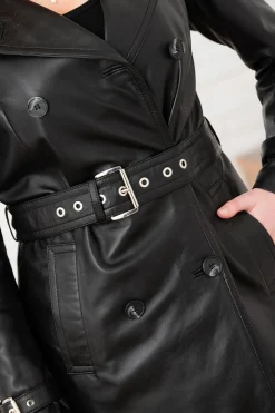 Veste Femme Cityzen Trench Long Agneau Perle Noir