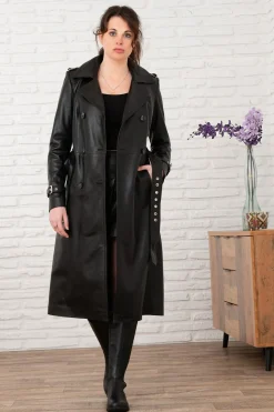 Veste Femme Cityzen Trench Long Agneau Perle Noir