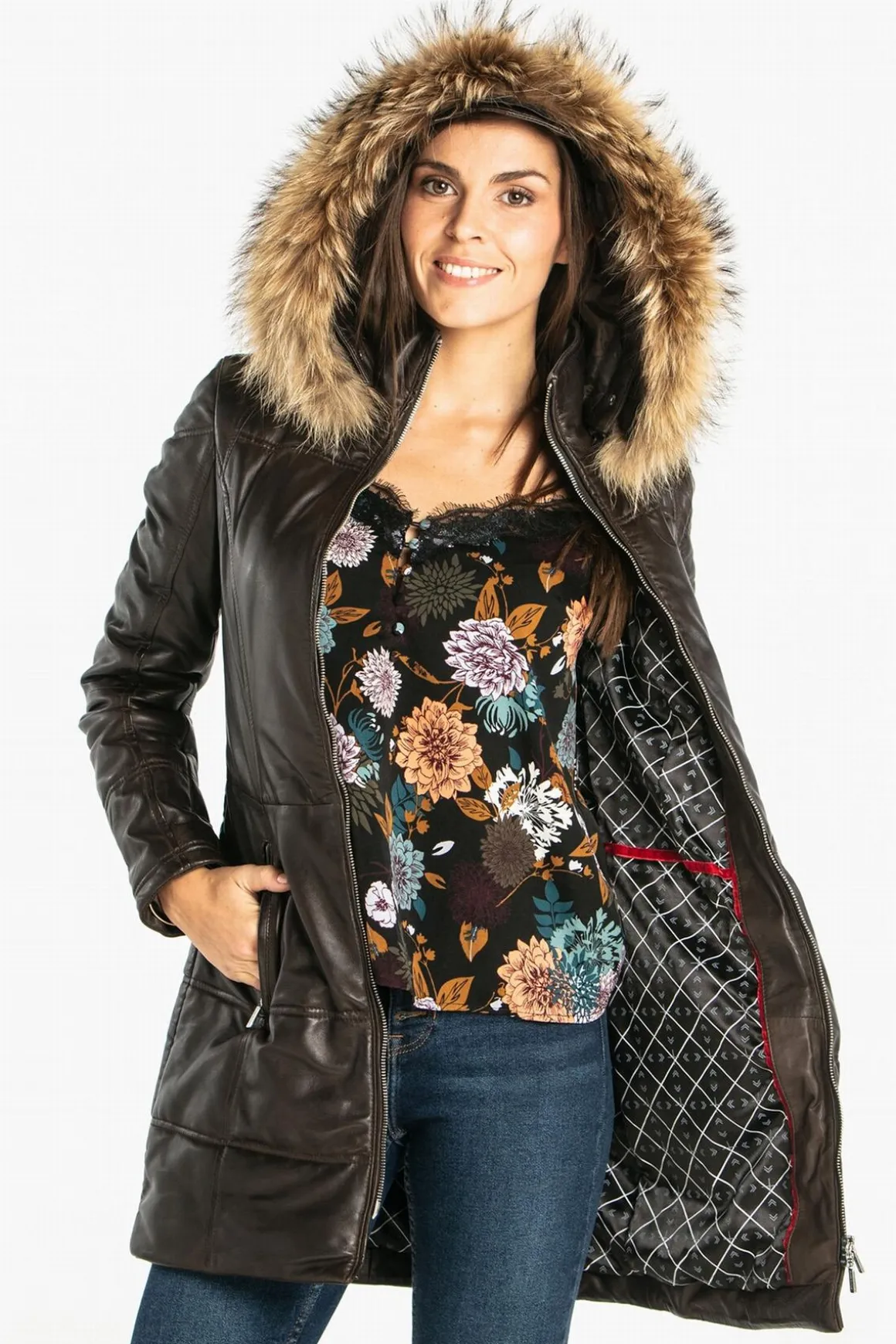 Veste Femme Rose Garden Anouk Hood Lamb Orion Brown