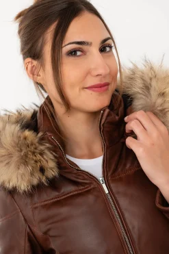 Veste Femme Rose Garden Anouk Hood Lamb Orion Cognac