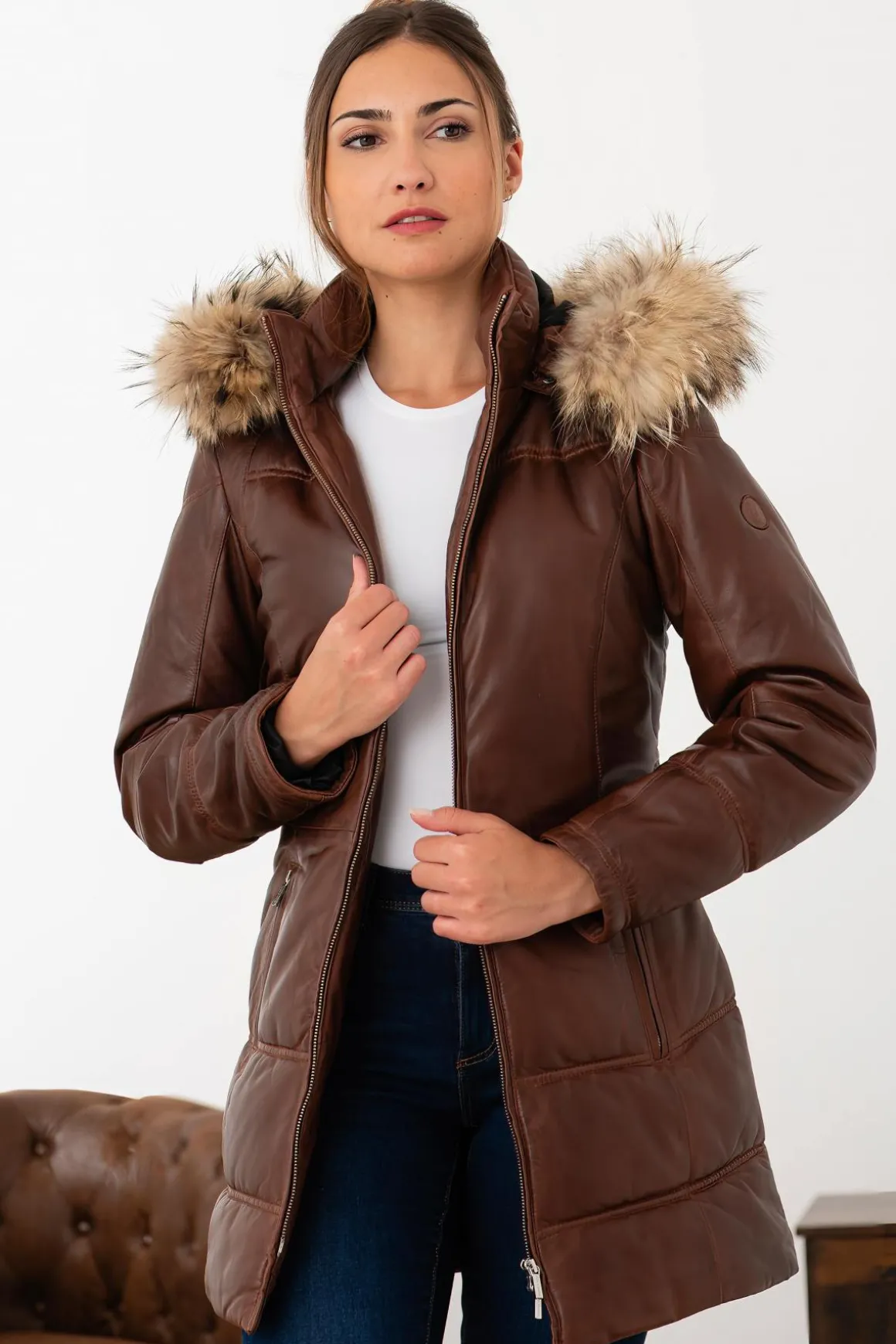 Veste Femme Rose Garden Anouk Hood Lamb Orion Cognac
