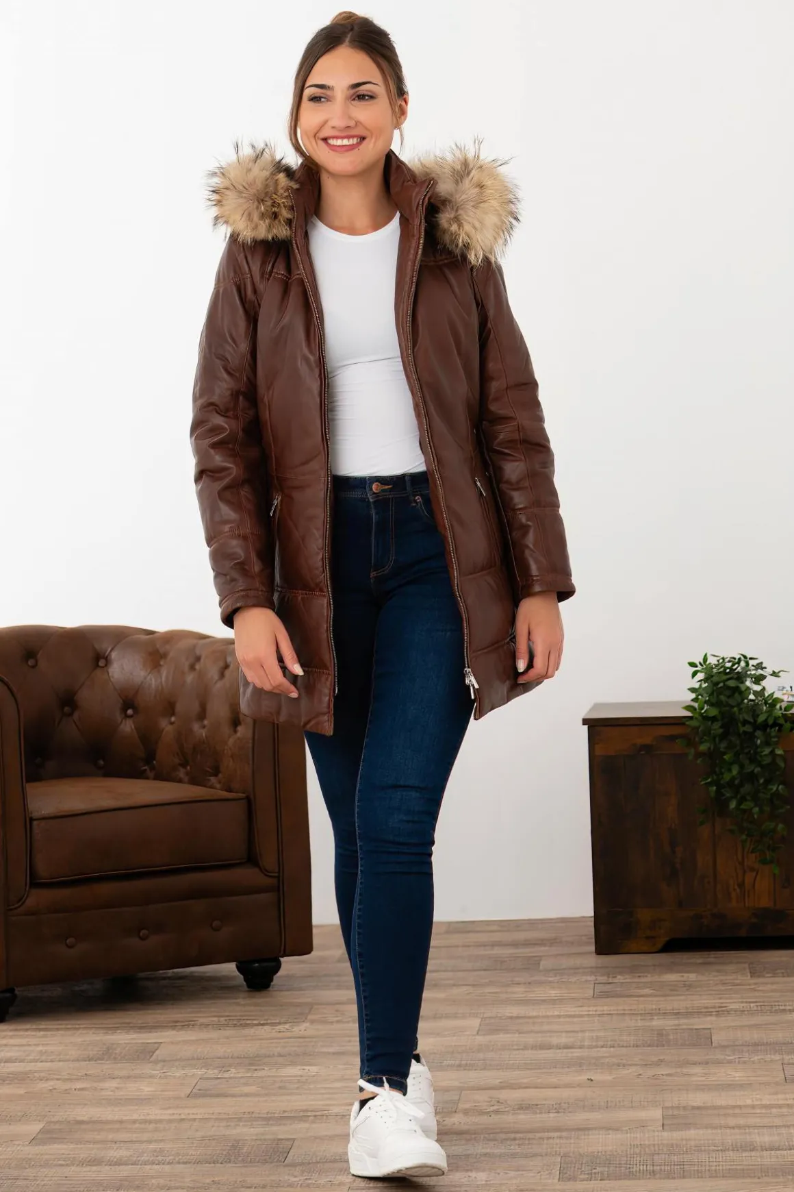 Veste Femme Rose Garden Anouk Hood Lamb Orion Cognac