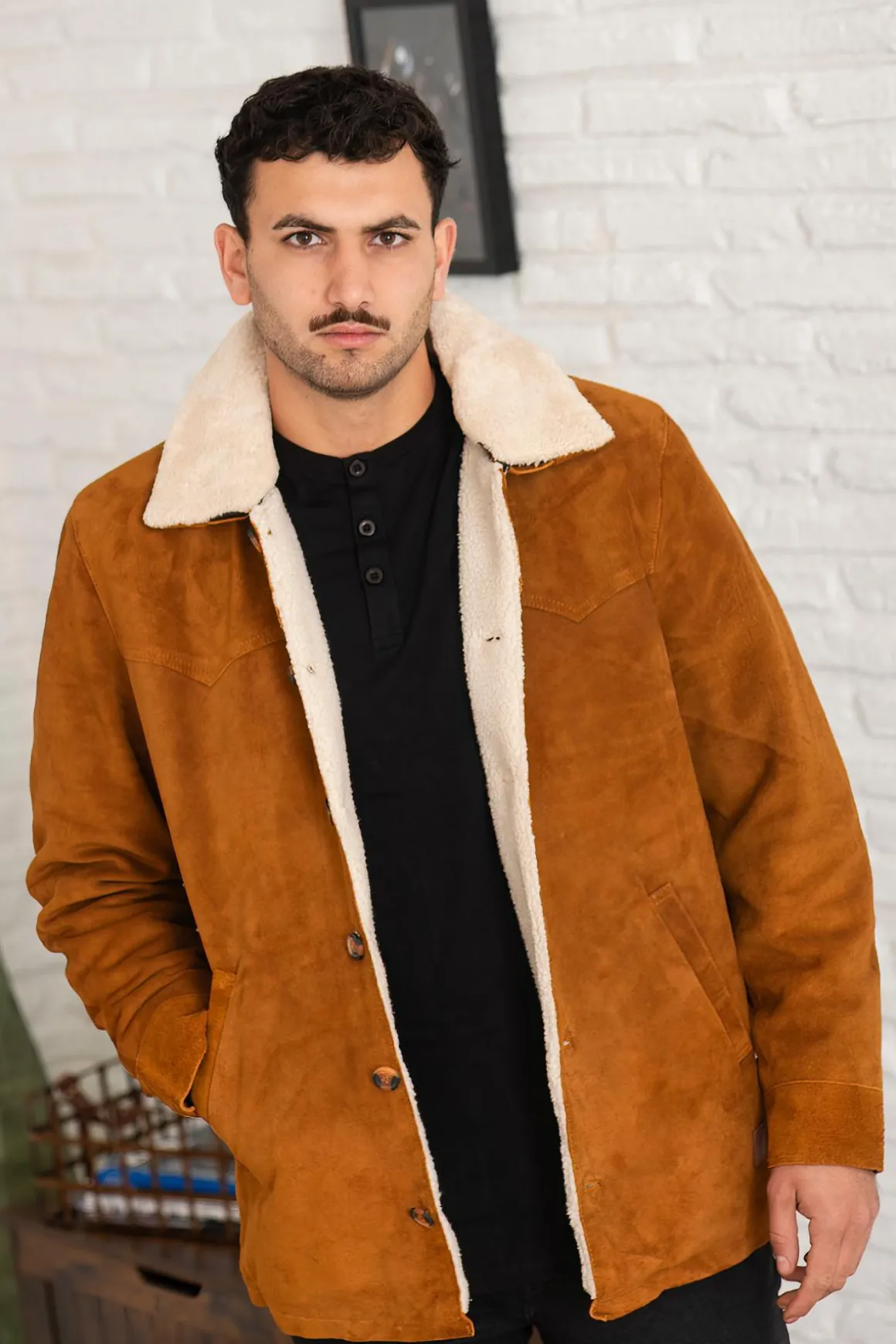 Veste Homme Iron & Resin Caravan Buffalo Suede Jacket Cognac